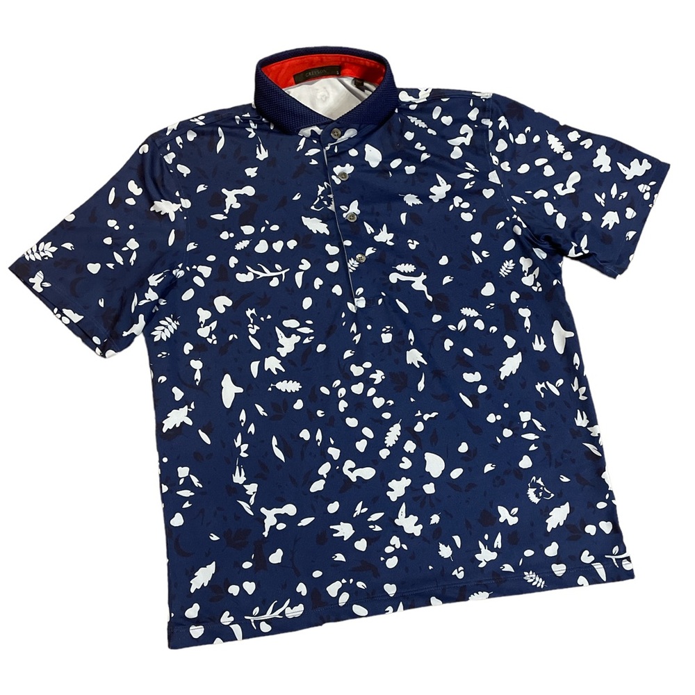 Greyson Golf Polo Wolf Forest All Over Print Blue Size Small